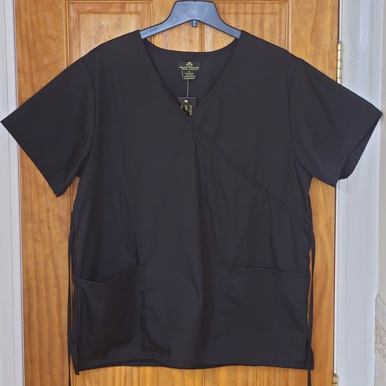 Nwt Natural Uniforms Unisex Black Back Tie Short Sleeve Medical Scrub Top